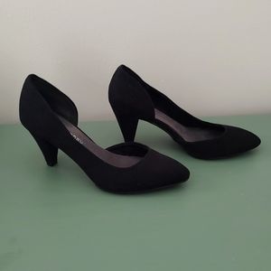 CL by Laundry Size 6.5 "Angelina" Black Suede Slip-On Heels W/ Side Cut Out